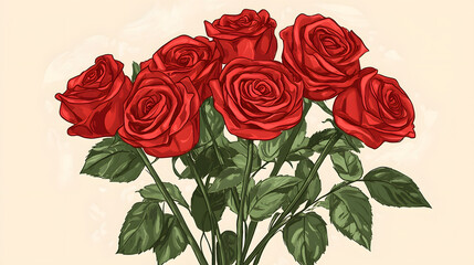 Fototapeta premium Vibrant Bunch of Lush Red Roses Symbolizing Love and Romance Set Against a Soft Green Background Evoking Warmth and Natural Beauty in Floral Arrangement