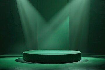 Dark Green Podium on Light Studio Stage with Product Display Spotlight Scene for Background