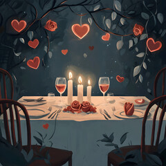 Cozy Intimate Setting Featuring a Candlelit Table Surrounded by Two Elegant Chairs Creating a Warm and Inviting Atmosphere for Gatherings