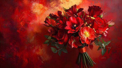 Vibrant Bouquet of Red Flowers Arranged Elegantly in a Glass Vase Against a Soft Neutral Background Creating a Joyful and Romantic Ambiance