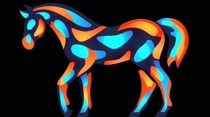 Obraz premium Abstract Neon Horse Art Vibrant Orange Blue Design