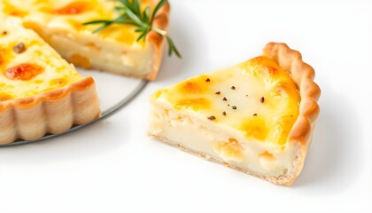 Close-up of a beautiful, freshly baked quiche Lorraine.