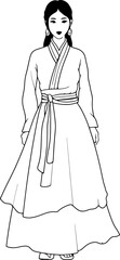 girl wearing hanbok drawing
