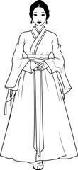 girl wearing hanbok drawing