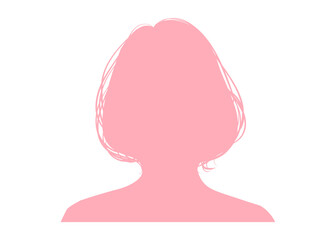 ボブの女性の顔アップのシルエットのイラスト 上半身 正面 ピンク色