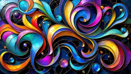 Abstract Colorful Swirls and Gems: A Vibrant Digital Art Masterpiece
