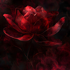 Vibrant Red Flower Blooming Boldly Against a Deep Black Background Creating a Striking Contrast Emphasizing Beauty and Elegance of Nature's Design