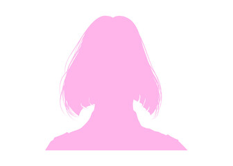 ボブの女性の顔アップのシルエットのイラスト 上半身 正面 ピンク色