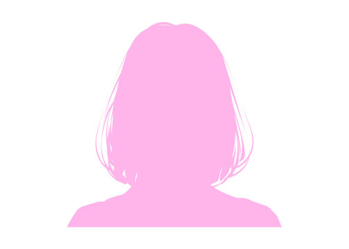 recommend clip art: セミロングの女性の顔アップのシルエットのイラスト 上半身 正面 ピンク色