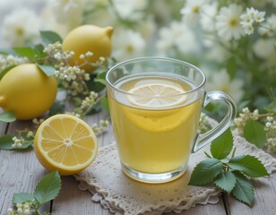Fototapeta premium Warm, refreshing and healthy lemon tea 