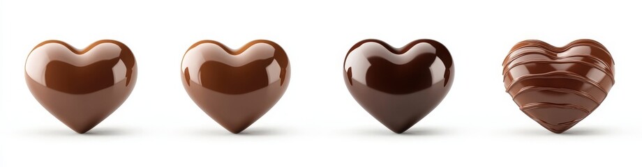 Obraz premium Four heart-shaped chocolates in various styles.