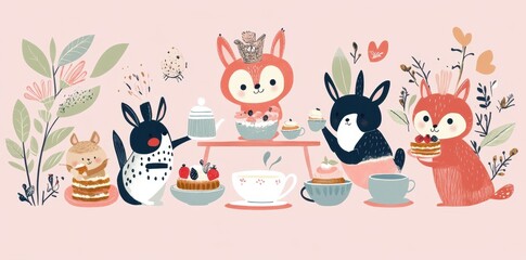 Adorable Animals Enjoying Afternoon Tea Party Together