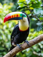 Fototapeta premium Vibrant Toucan Perched on Branch, Showcasing its Iconic Beak.