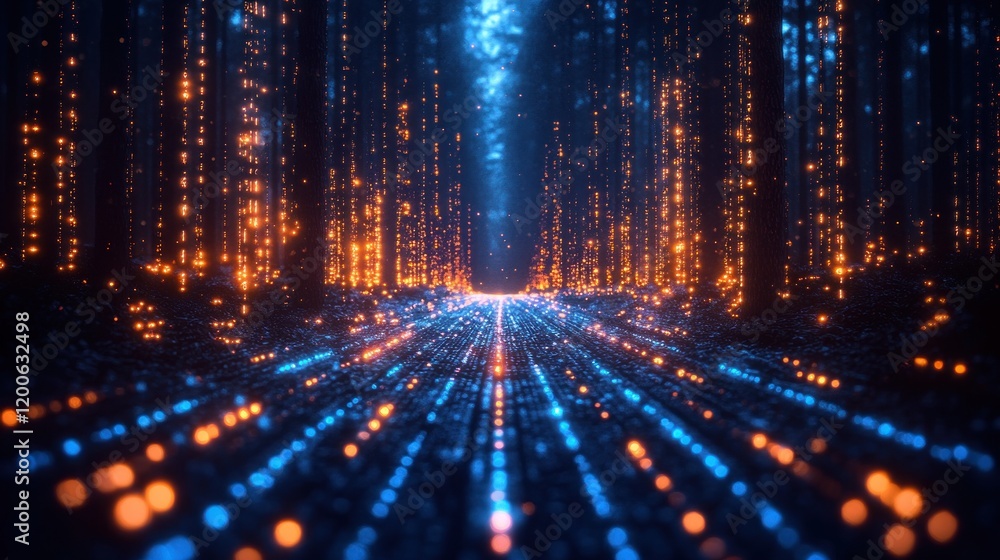 Aufkleber Futuristic Digital Pathway with Glowing Binary Code in Cyberpunk Style