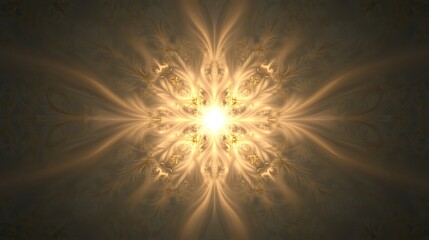 Obraz premium Golden Fractal Mandala Radiating Light and Intricate Detail