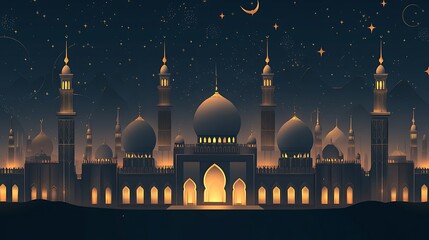Illuminated Mosque at Night Under Starlit Sky