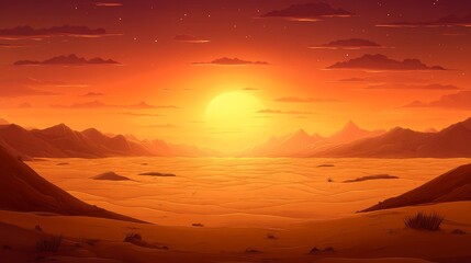Fototapeta premium Fiery Sunset Over a Desolate, Expansive, and Mysterious Landscape