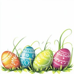 Easter eggs surrounded by colorful spring flowers and soft grass, celebrating the holiday&rsquo;s festive and nature-inspired beauty.