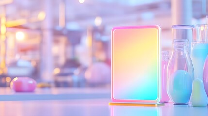 pastel rainbow mockup: phone & bottles - pastel colors