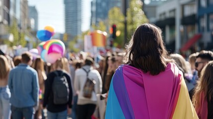 Fototapeta premium Participants celebrate diversity in a vibrant pride parade filled with joy and color