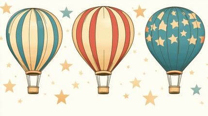 Three Vintage-Style Hot Air Balloons with Stars