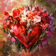 Vibrant Heart Embellished with Colorful Flowers Symbolizing Love and Nature in a Whimsical Artistic Style Radiating Joy and Serenity Through Its Colors