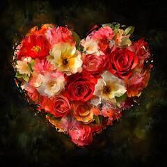 Beautiful Heart Shape Composed of Various Colorful Flowers Creating a Romantic and Joyful Atmosphere Perfect for Celebrating Love and Friendship