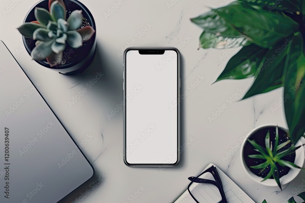 Poster clear pixel visual of top view smartphone and notebook arrangement