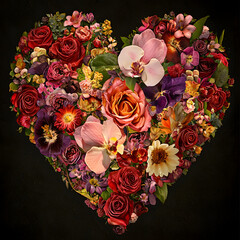 Beautiful Heart of Vibrant Flowers in a Lush Garden Setting Symbolizing Love and Joy with Bright Colors and a Touch of Nature's Splendor
