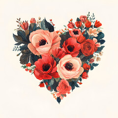 Beautiful Heart Shape Created with Colorful Fresh Flowers Symbolizing Love and Affection in a Vibrant and Cheerful Floral Arrangement Display