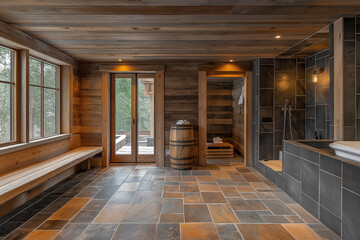 Charming Smokehouse with Cedar Plank Walls and Stone Tile for Traditional Flavor
