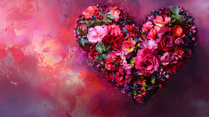 Beautiful Heart Shaped Arrangement of Colorful Flowers on Soft Pink Background Evoking Love Joy and Celebration in a Romantic and Whimsical Setting