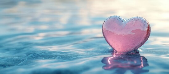 Fototapeta premium Pink heart ocean sunset romance card