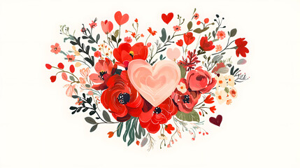 Vibrant Heart Adorned with Colorful Blossoms and Playful Hearts Evoking Love and Joy in a Cheerful Floral Arrangement for Various Celebrations
