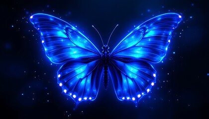 Glowing Blue Morpho Butterfly Digital Art: A Mystical Nighttime Creature