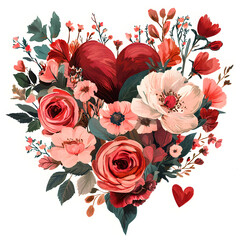 Beautiful Heart Shaped Arrangement of Colorful Flowers and Lush Green Leaves Creating a Romantic and Elegant Natural Decoration for Any Occasion