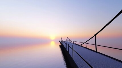 Obraz premium Serene pier extending into a tranquil sunset over calm waters.