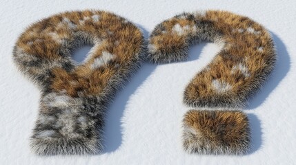 Furry question marks on snow; winter uncertainty concept; website, blog, or ad