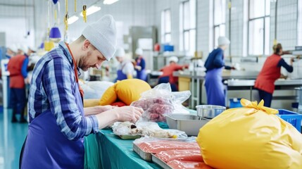 Staff members are actively preparing various dishes in a vibrant commercial kitchen environment