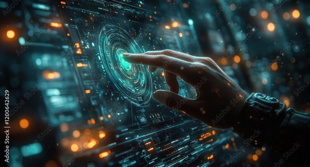 Poster Futuristic Digital Holographic Login Interface Cyber Security User Authentication Credential Input