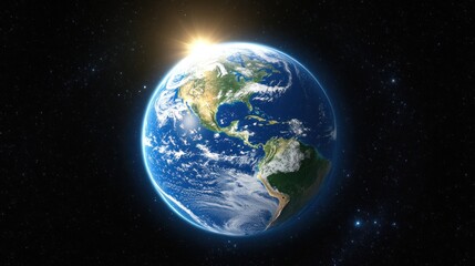 Obraz premium Earthrise: A Stunning View of Planet Earth from Space, Showing the Americas and Surrounding Oceans during a Sunrise