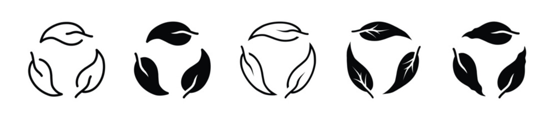 Recycle leaves icon set. Rot, eco friendly, natural symbol set - Vector