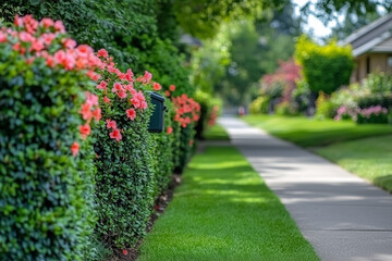 Obraz premium Charming Hedges as a Living Fence in Residential Gardens for Privacy and Beauty