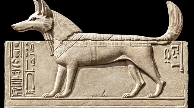 Ancient Egyptian Relief Carving of Anubis, Canine Deity