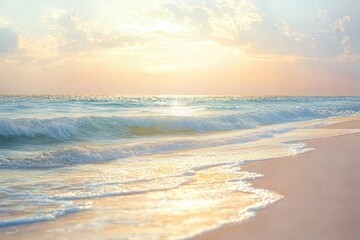 Obraz premium Ocean Wave Gently Touching Sandy Beach at Sunset