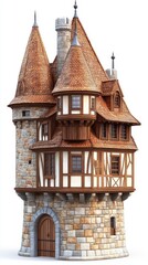 Obraz premium A meticulously crafted model of a medieval half-timbered tower house