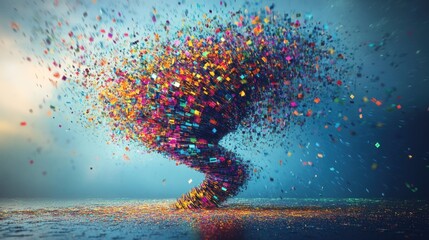 A vibrant explosion of color, a digital tornado of joy and energy.  A mesmerizing spectacle of swirling hues and dynamic motion.