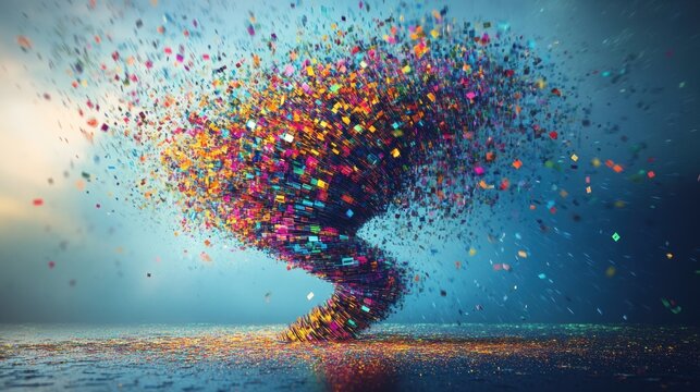 A vibrant explosion of color, a digital tornado of joy and energy.  A mesmerizing spectacle of swirling hues and dynamic motion.