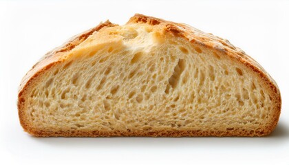 Golden-brown crust, airy crumb: A loaf of bread, sliced.