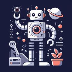 retro robot vector illustration isolated